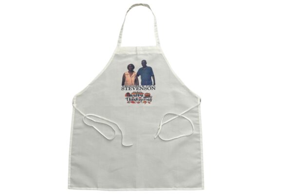 White Apron with Leonard and Lila Image - Happy Thanksgiving