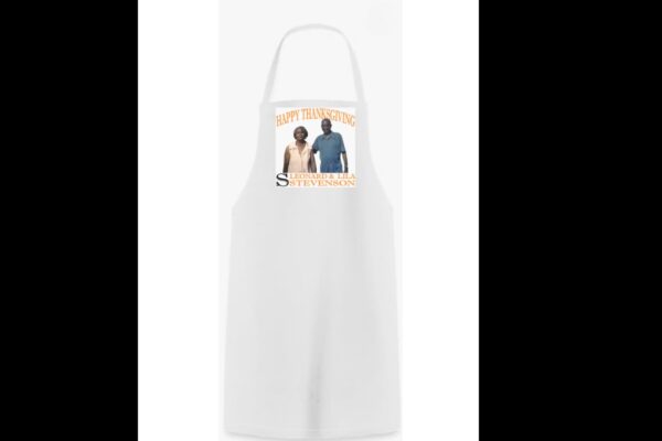 White Apron with Leonard and Lila Image - Black S